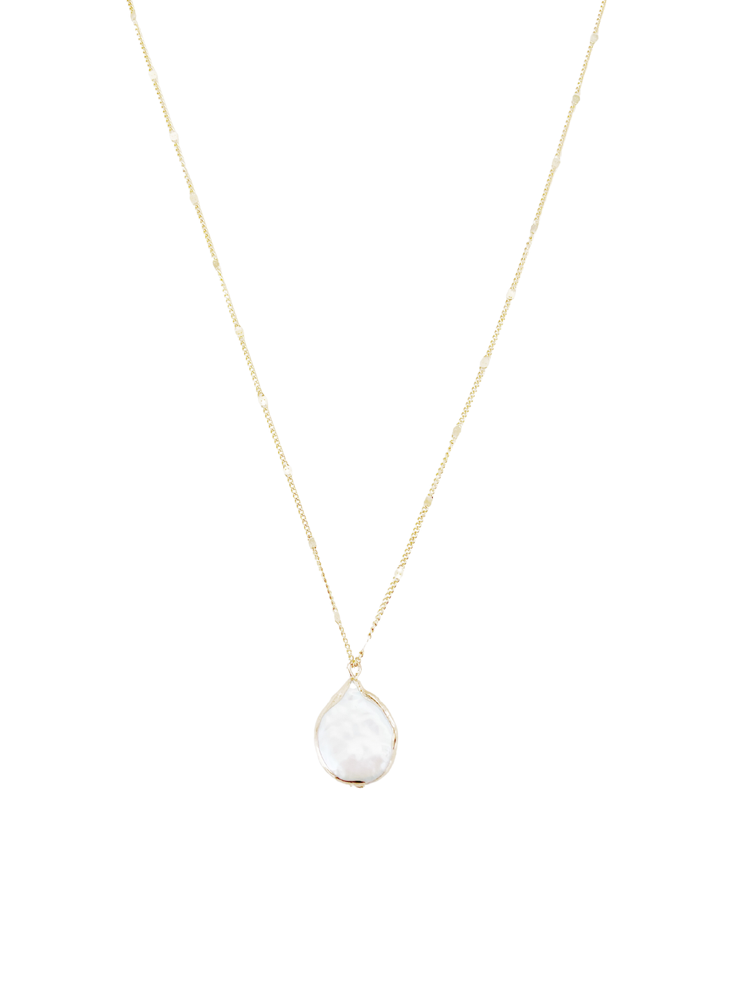 White Pearl Stone Necklace - Gold