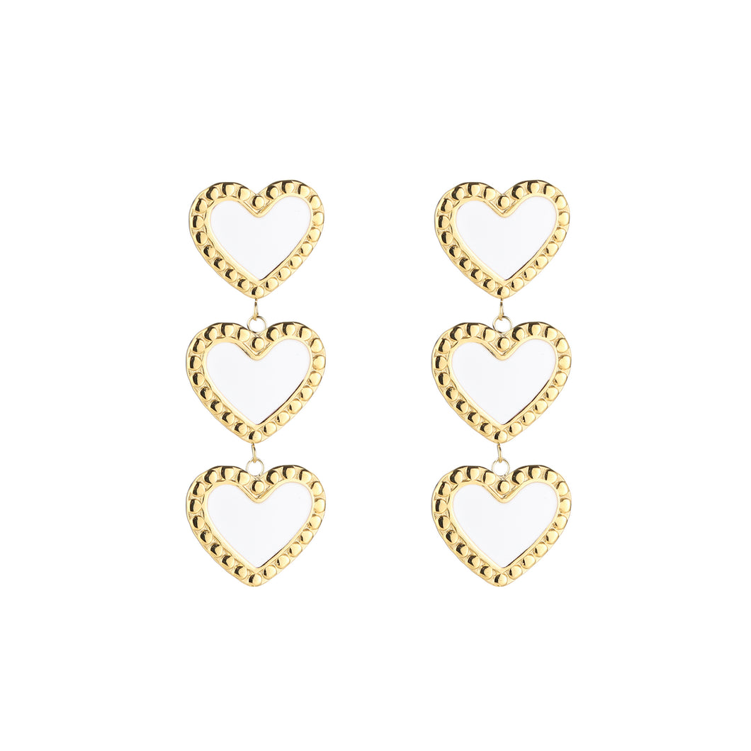 White Heart Earrings - Gold