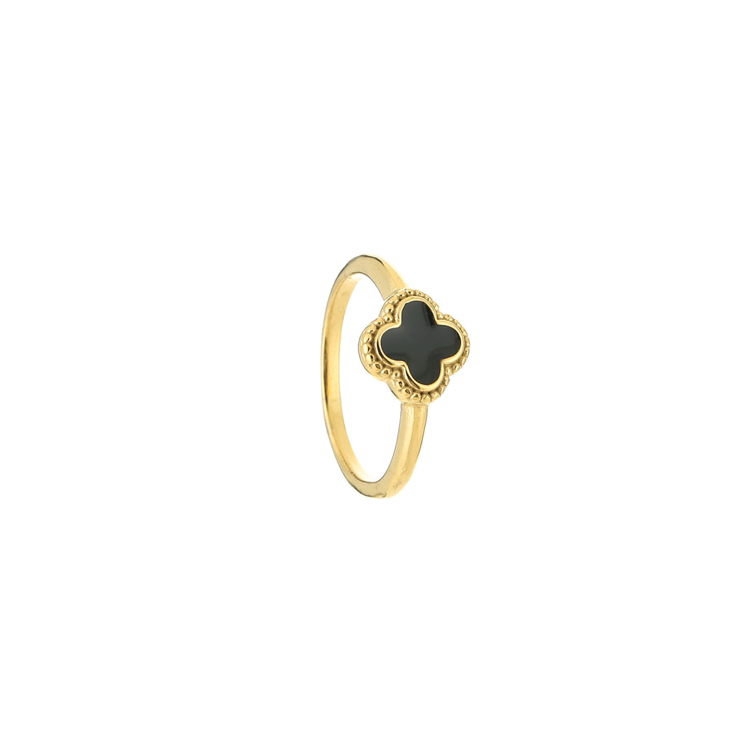 Black Four-Leaf Clover Ring - Gold