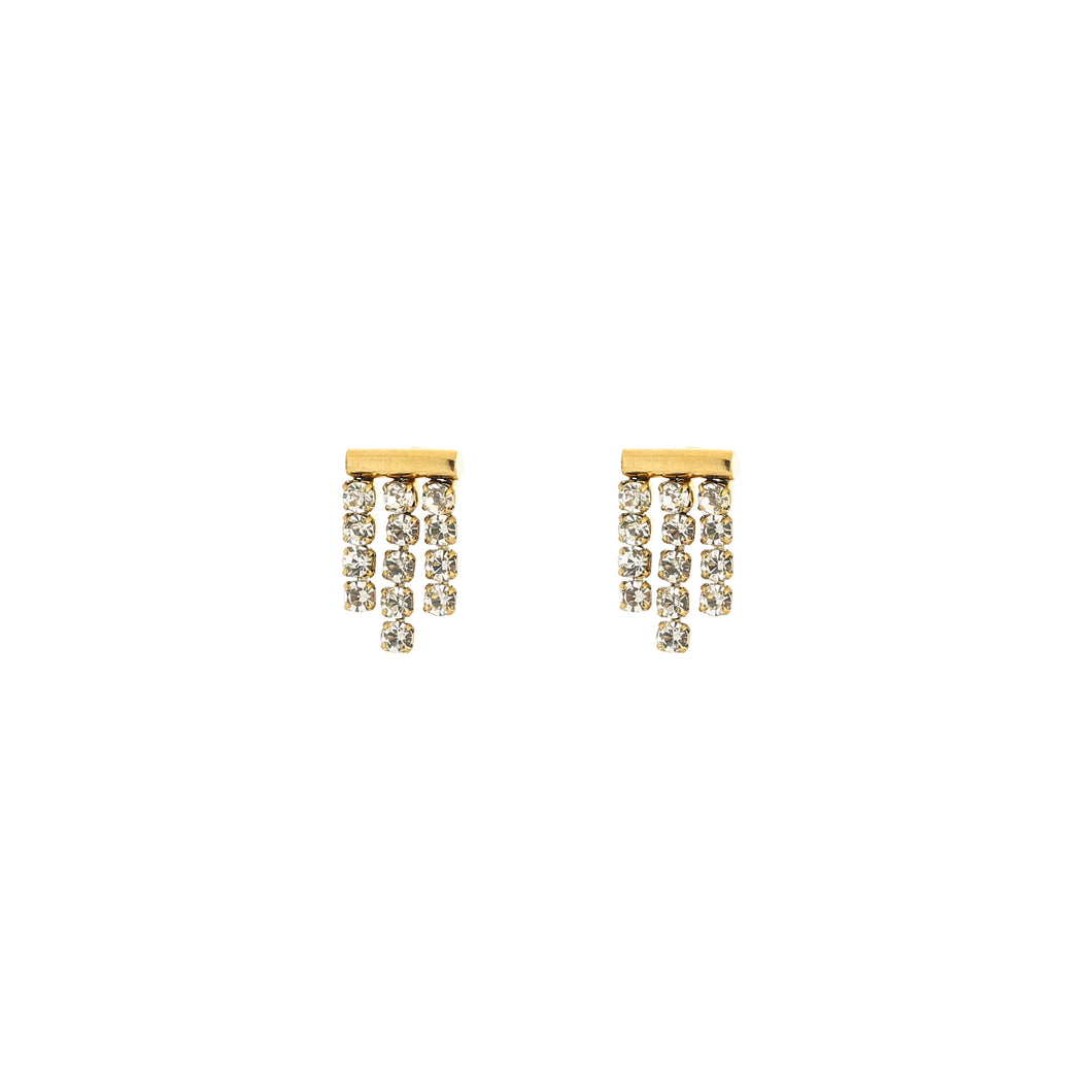 Three Diamond Stone Earring - Gold